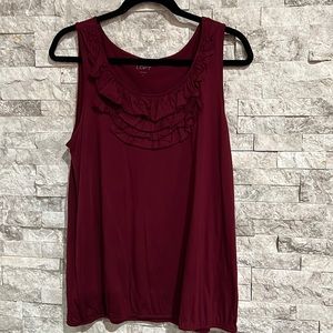 Loft tank top, soft, stretchy, embellished, ruffle, banded bottom, ann Taylor